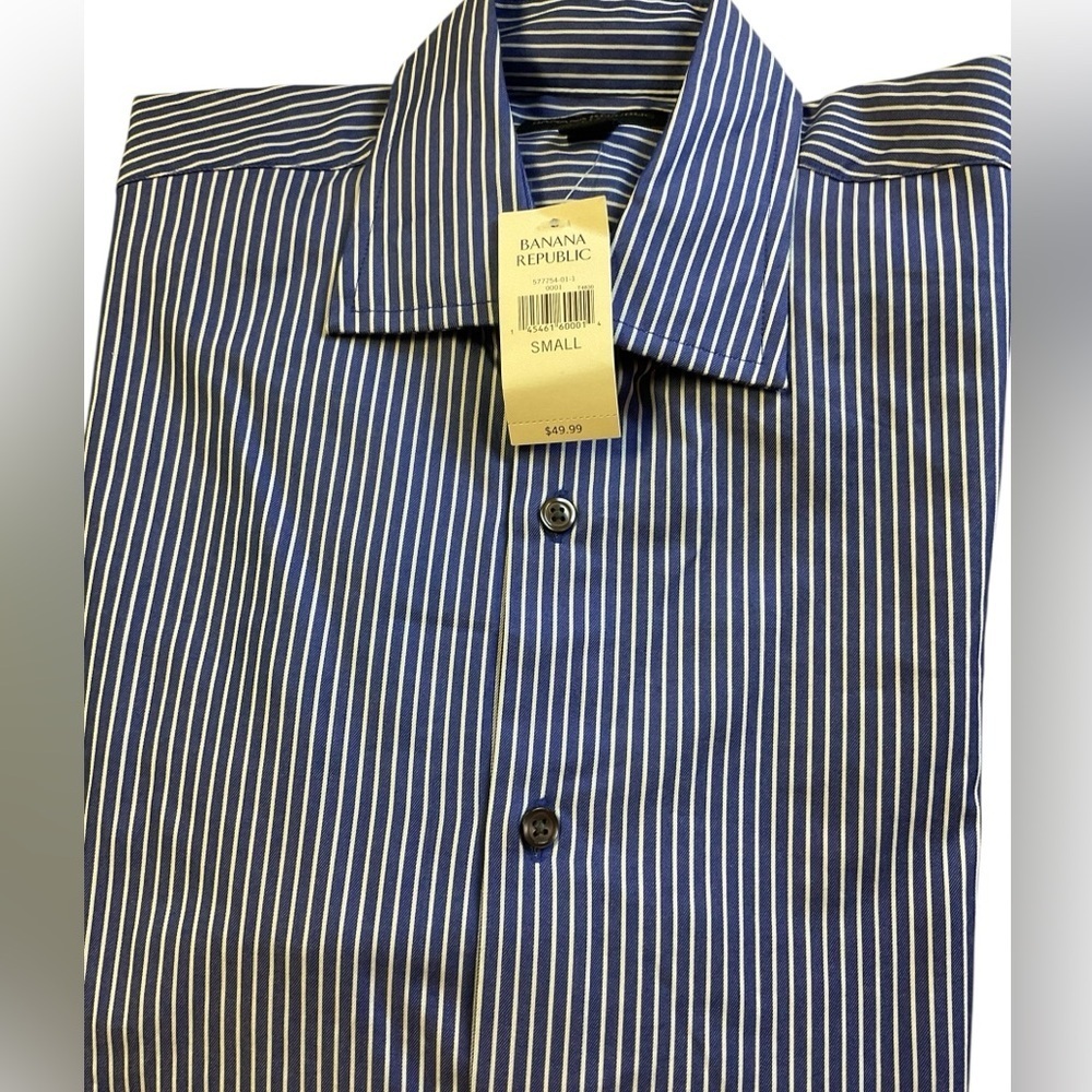 Banana Republic Men’s Blue Striped Dress Shirt Small 14–14.5 NWT